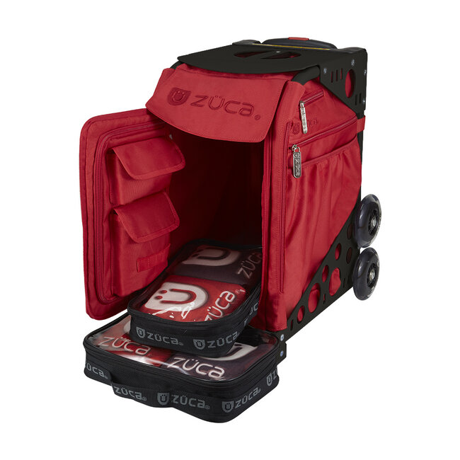 ZÜCA Cornhole Sport Trolley – Rote Rolltasche mit Sitzfunktion