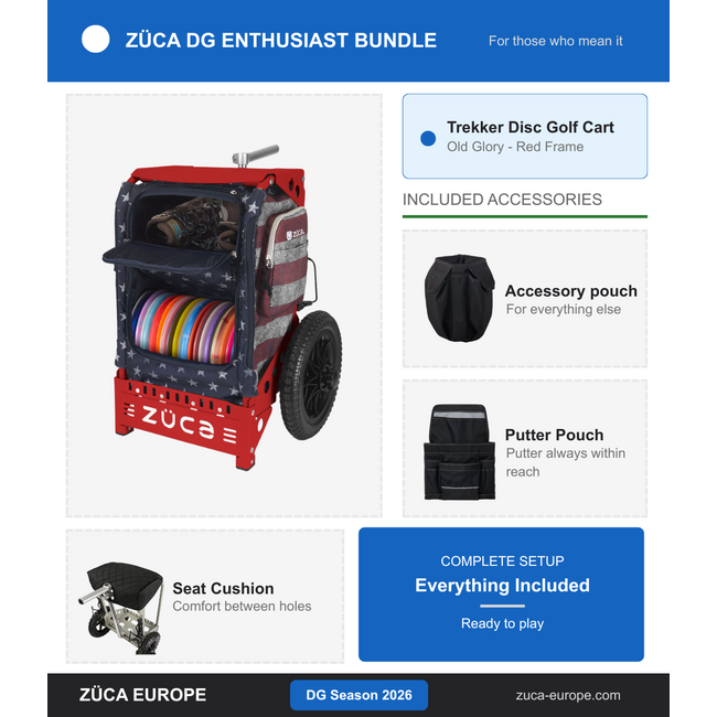 ZÜCA ZÜCA DG Enthusiast Bundle 2026 Trekker Disc Golf Trolley Old Glory Red Frame
