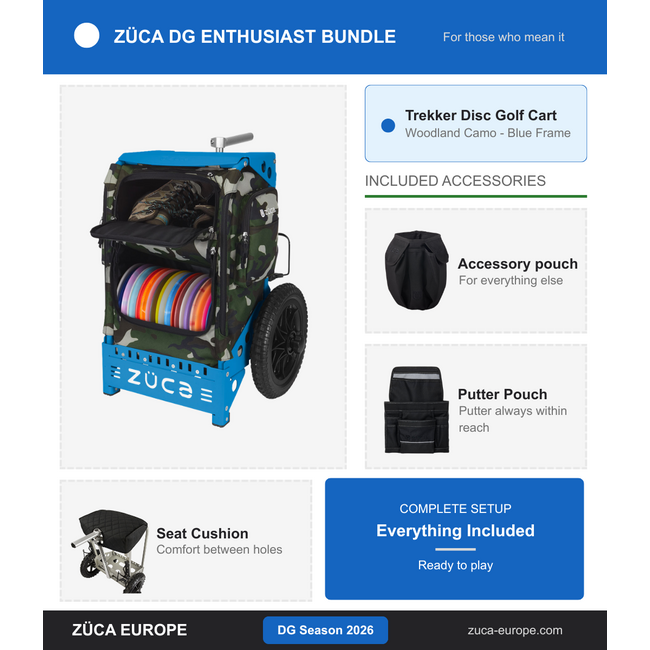 ZÜCA ZÜCA DG Enthusiast Bundle 2026 Trekker Disc Golf Trolley Camo Blue Frame