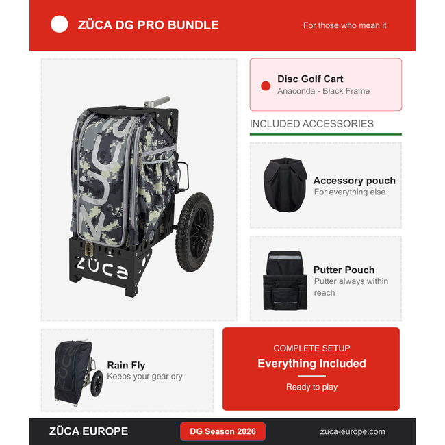 ZÜCA ZÜCA DG Pro Bundle 2026 Disc Golf Cart Anaconda Black Frame