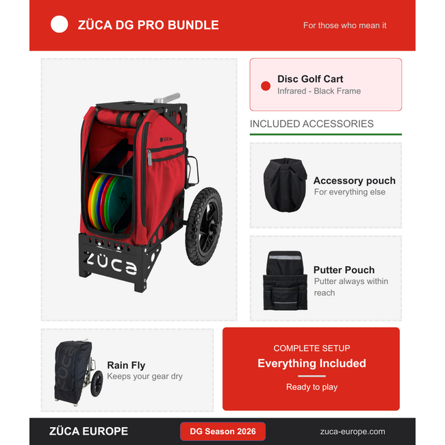 ZÜCA ZÜCA DG Pro Bundle 2026 Disc Golf Cart Infrared Black Frame