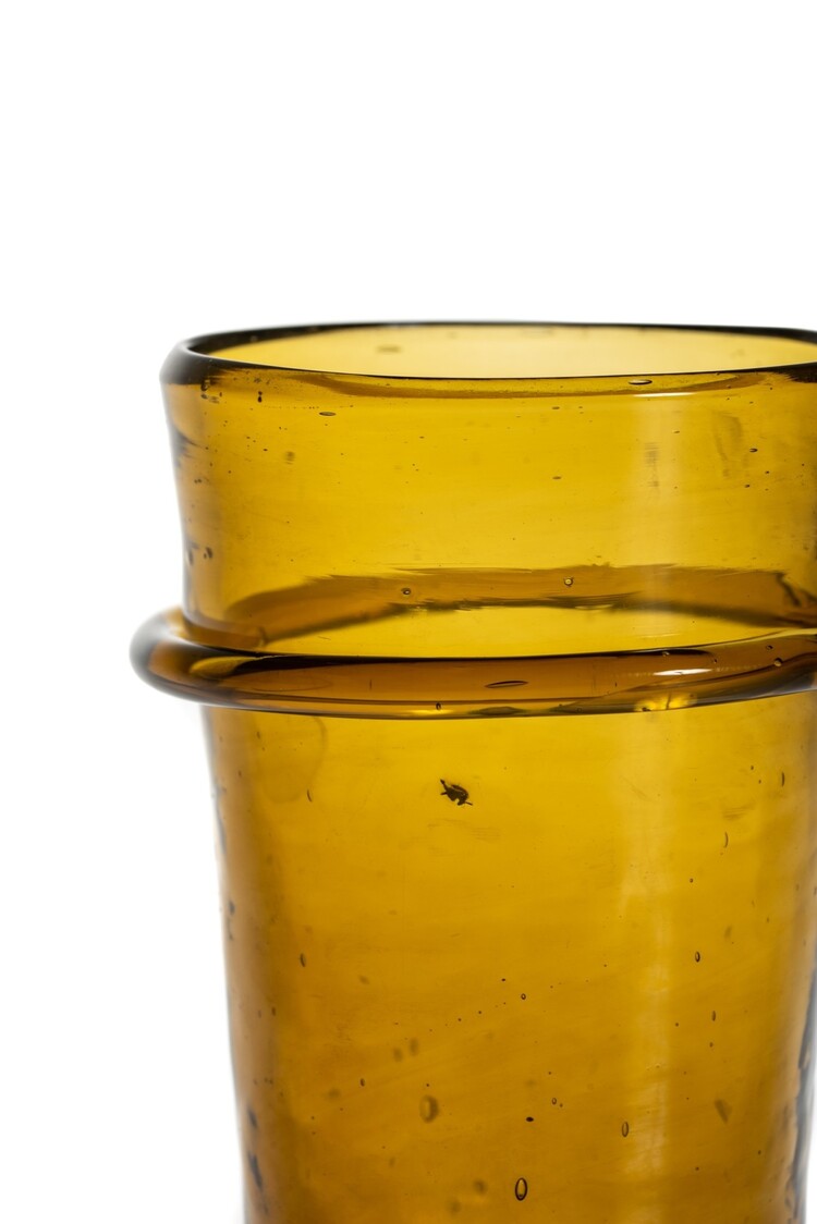 Mouth blown ringed glass - amber