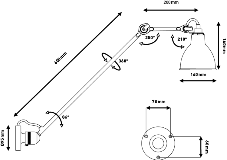 Lampe Gras 304 L 60 black - wall lamp