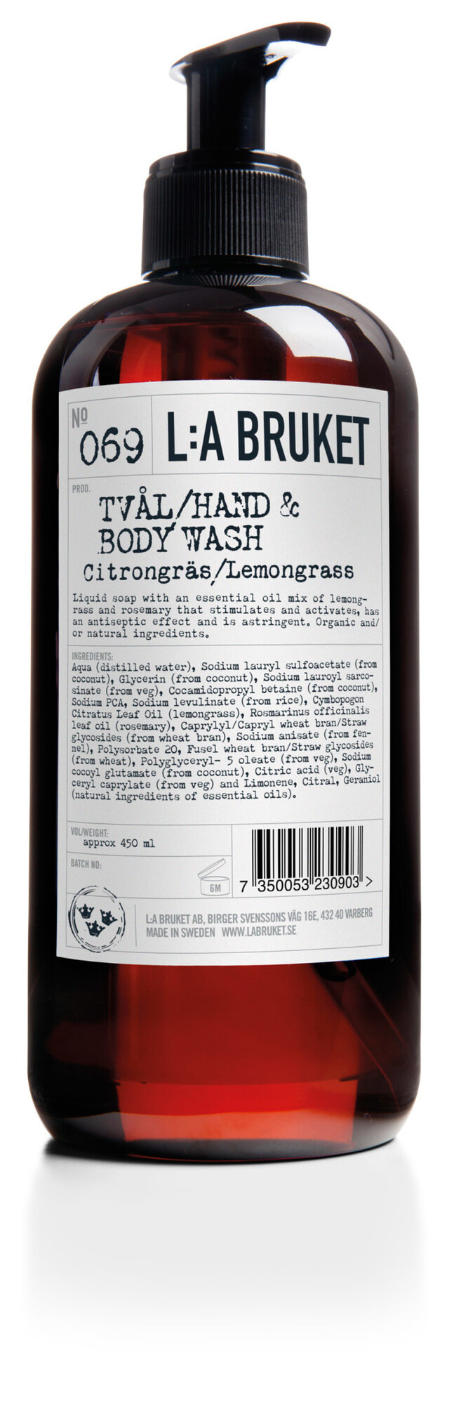 LA Bruket 069 Hand & body wash lemongrass - 450 ml
