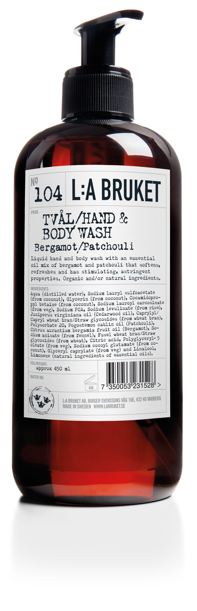 LA Bruket 104 Hand & body wash bergamot/patchouli - 450 ml