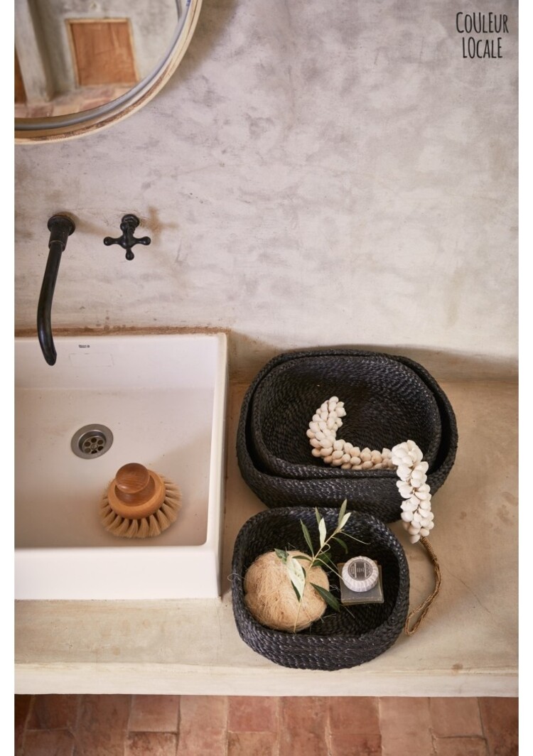 The Dharma Door Trio of round jute baskets - charcoal