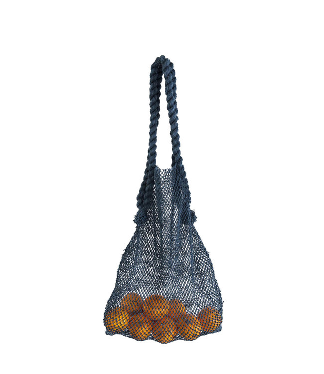 Jute string bag with leather handles - indigo