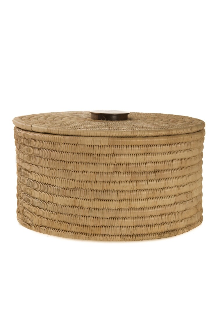 Palm Cylinder Storage Basket With Lid