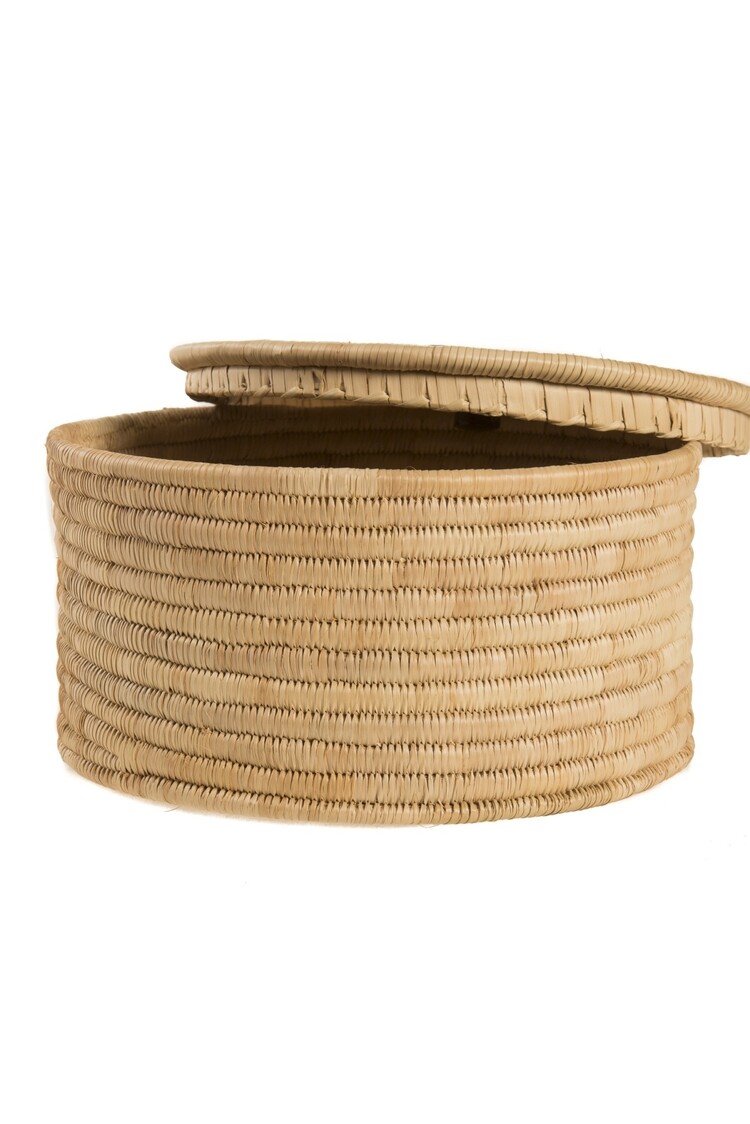 Palm Cylinder Storage Basket With Lid
