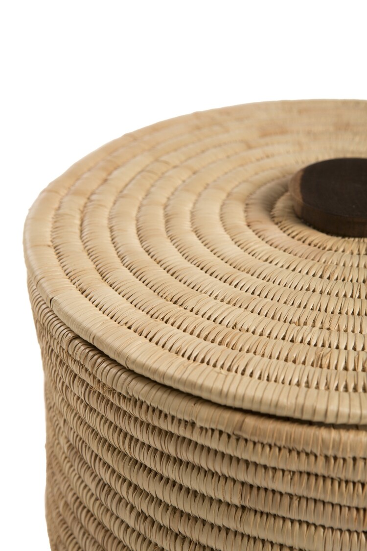 Palm Cylinder Storage Basket With Lid