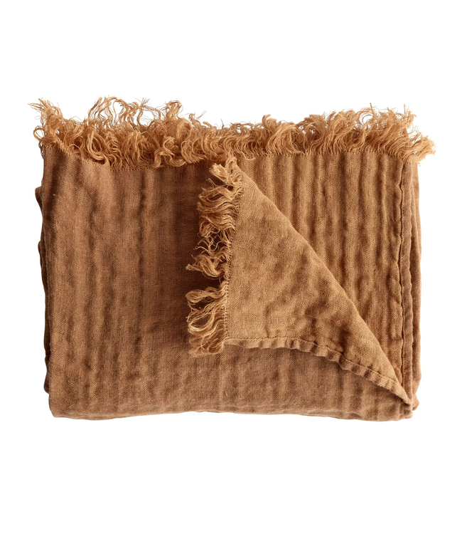 Tine K Home Bed throw with fringes - amber