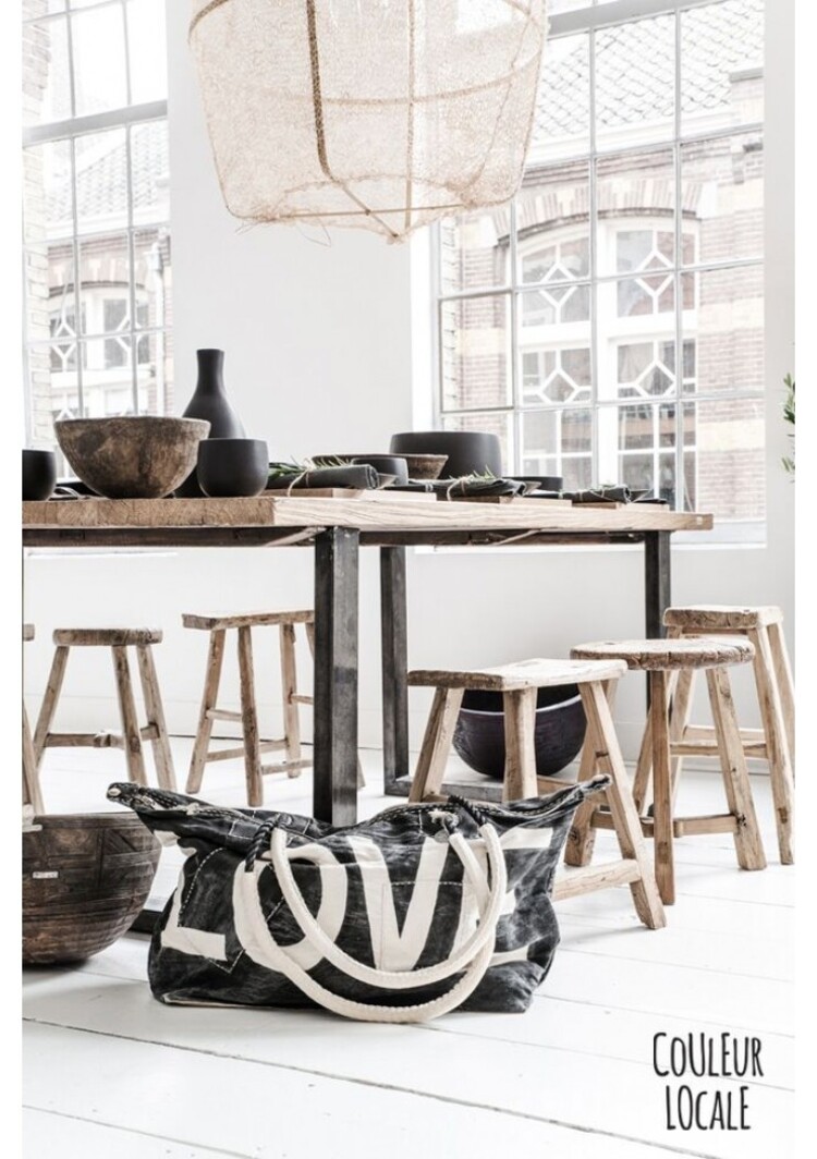 Elm wood antique stool rectangular