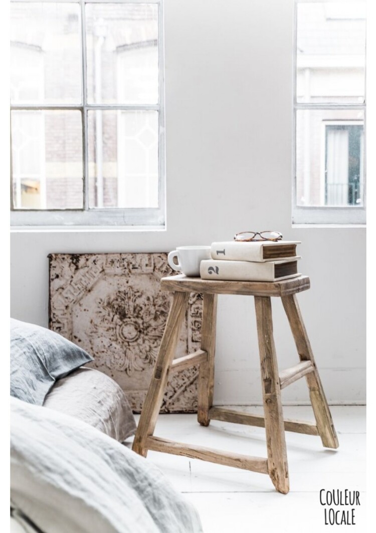 Elm wood antique stool rectangular