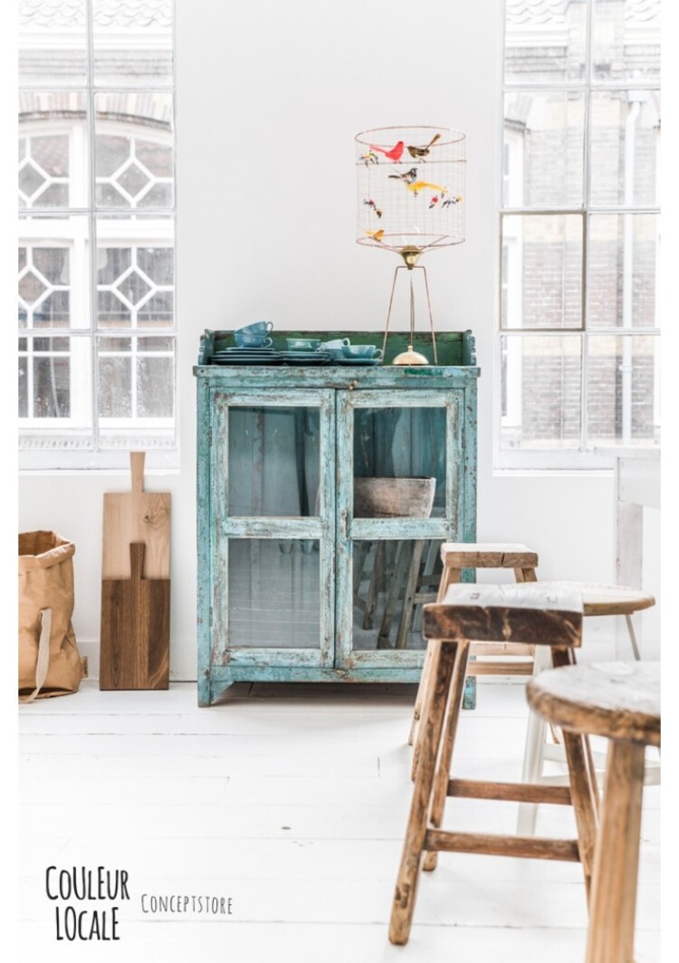 Elm wood antique stool rectangular