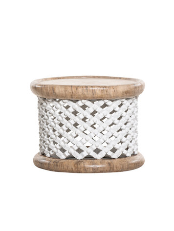 Bamileke bijzettafel wit/naturel Ø50cm