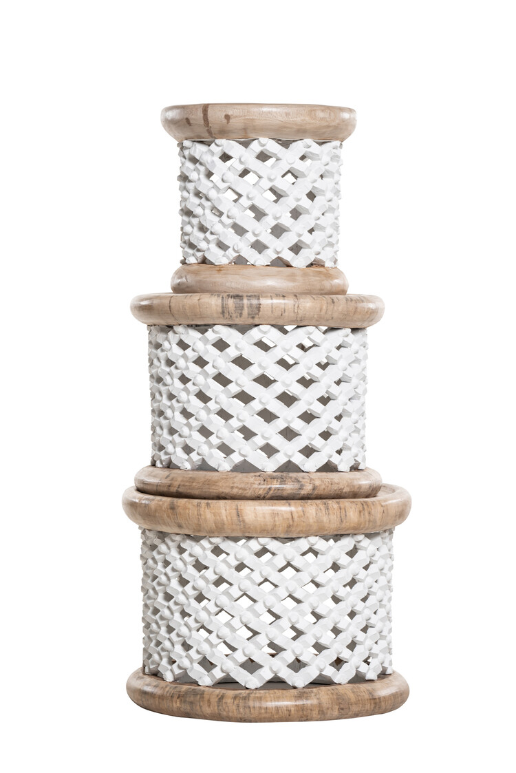 Bamileke coffeetable white/natural Ø50cm