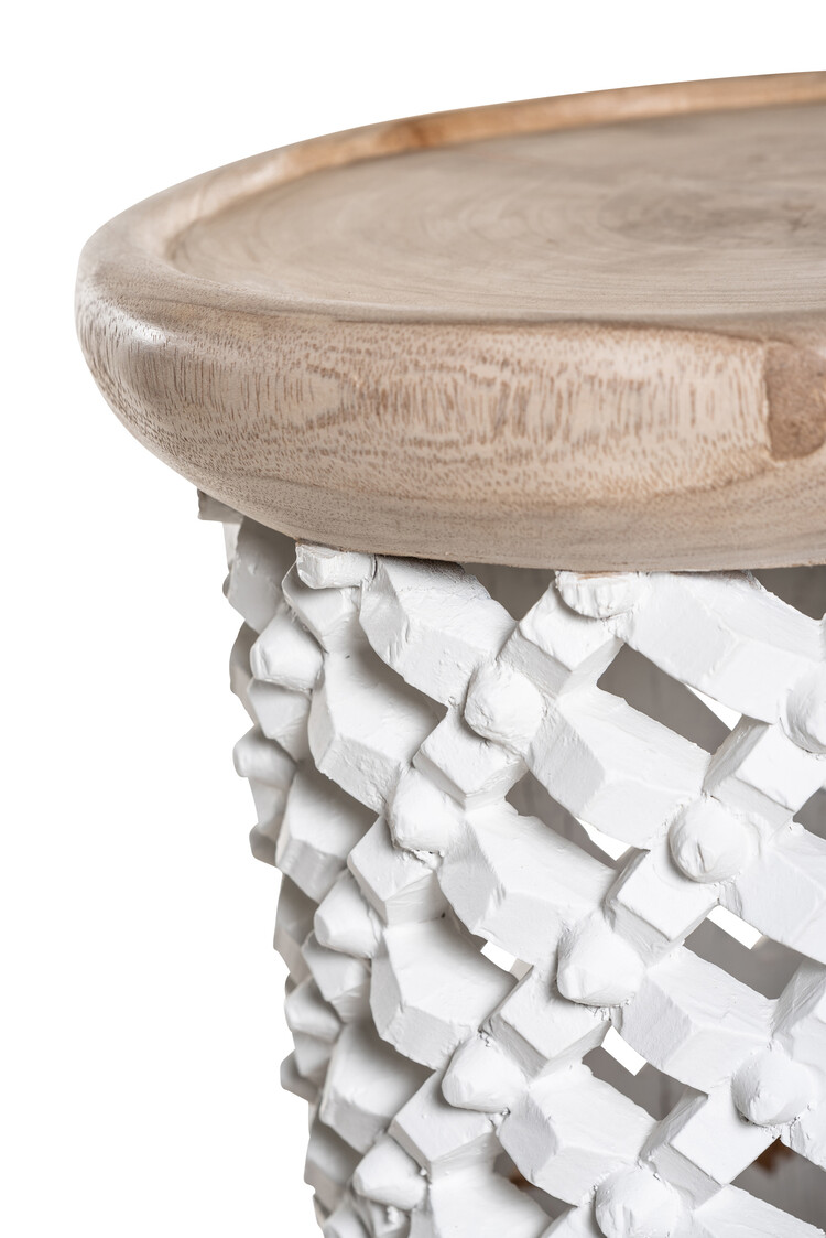 Bamileke bijzettafel wit/naturel Ø50cm