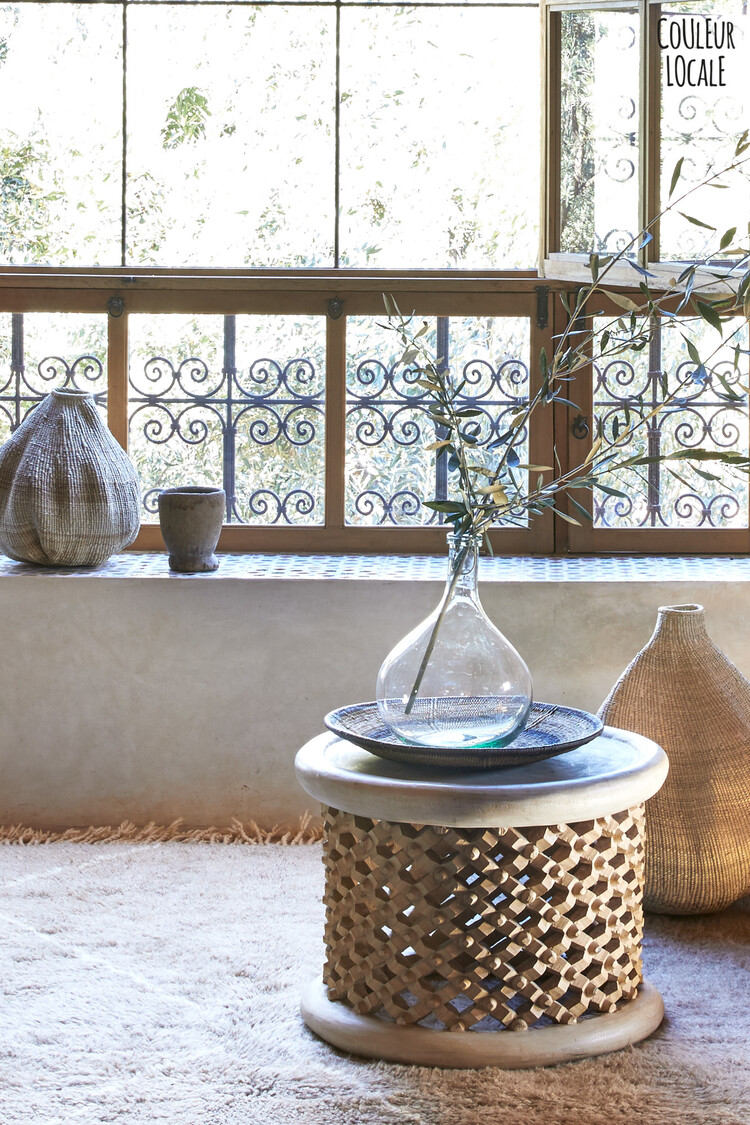 Bamileke coffeetable white/natural Ø50cm