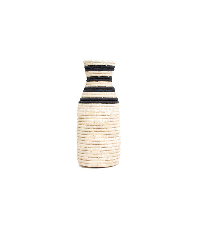 Striped black raffia vase