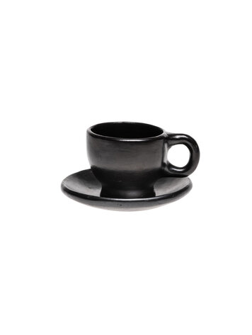 Black Pottery Koffiekopje met bord