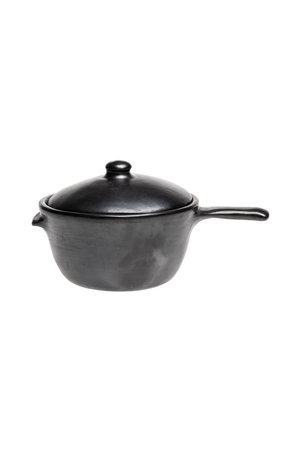 Black Pottery Kookpan met steel en deksel