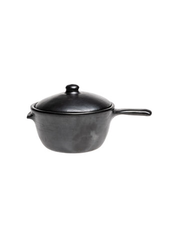 Black Pottery Kookpan met steel en deksel