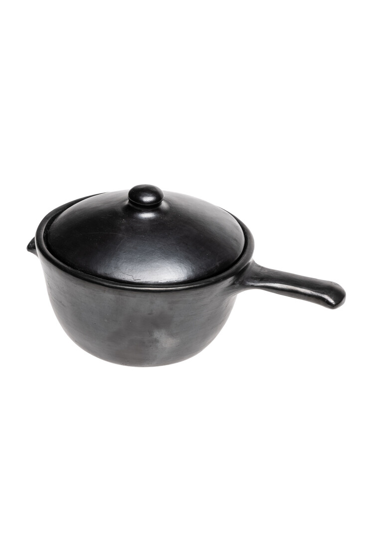 Black Pottery Kookpan met steel en deksel