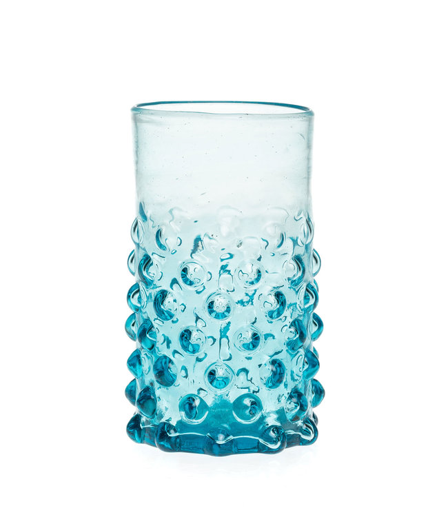 Mondgeblazen glas met bubbels - turquoise