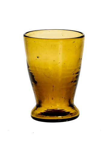 Mouth blown glass with low base - amber