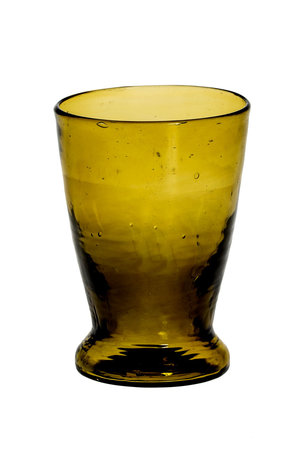 Mouth blown glass with low base - olive green