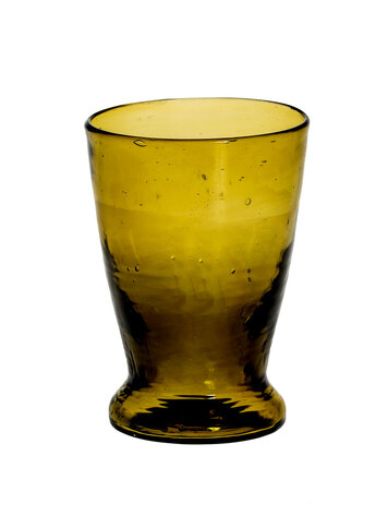Mouth blown glass with low base - olive green