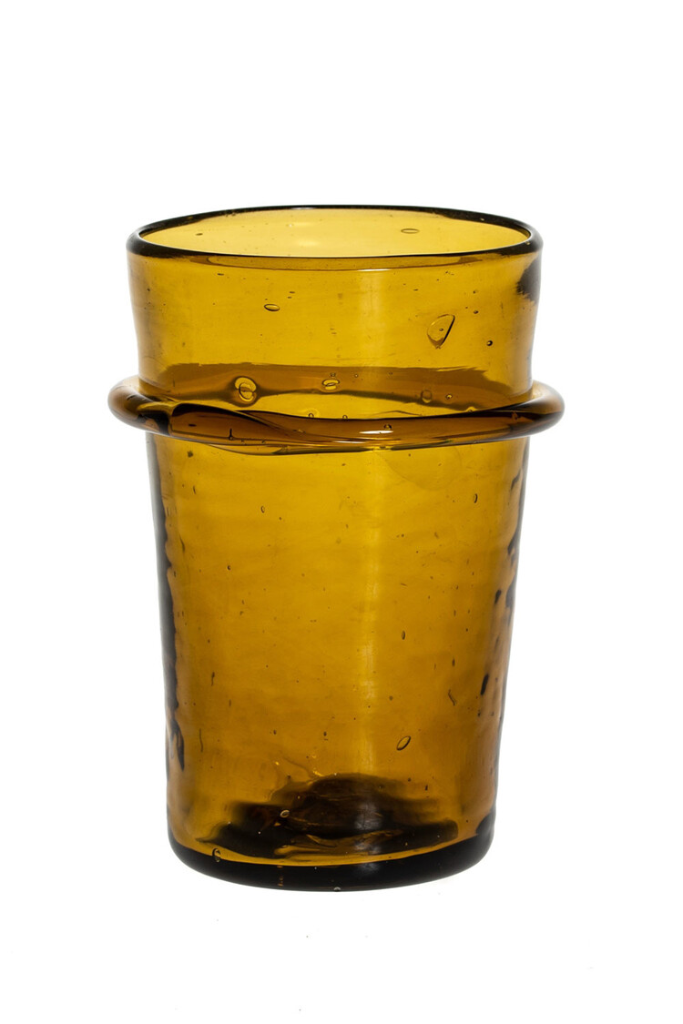 Mouth blown ringed glass - amber