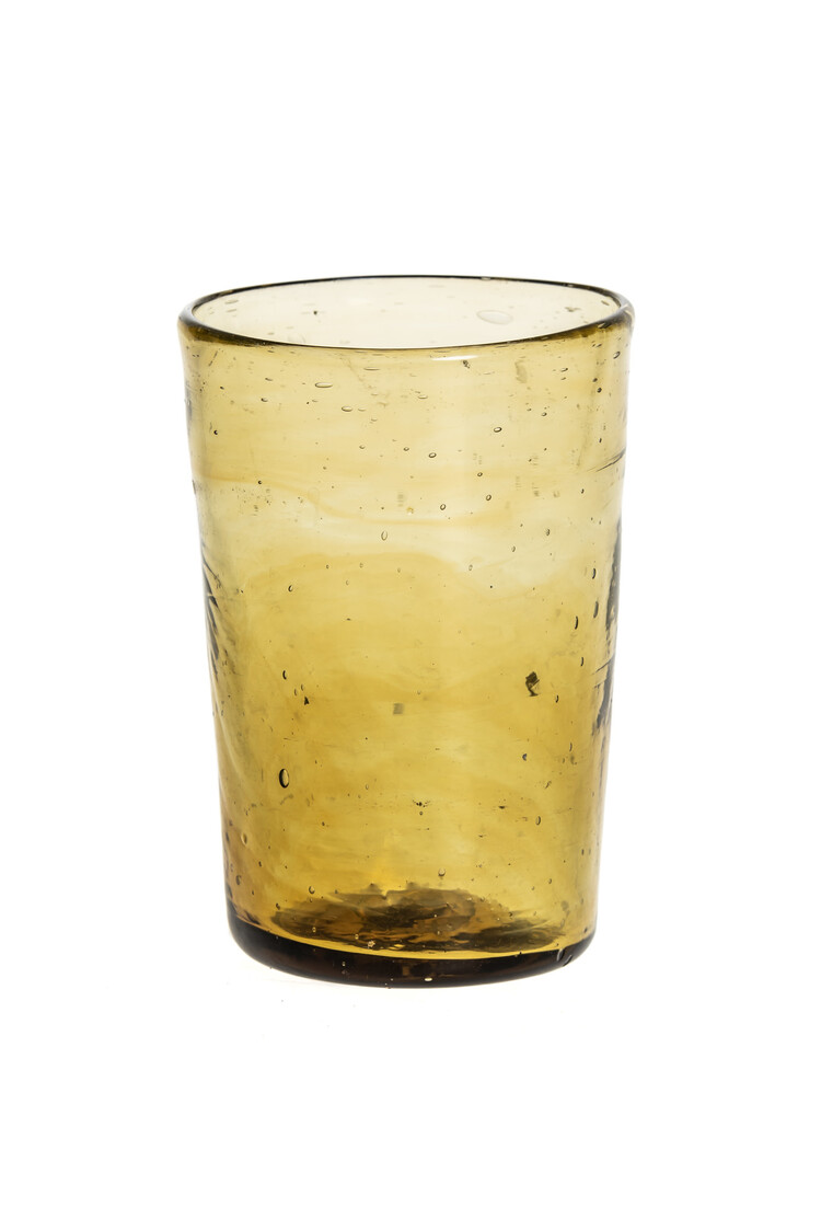 Mondgeblazen klein conisch glas – geel/olijfgroen