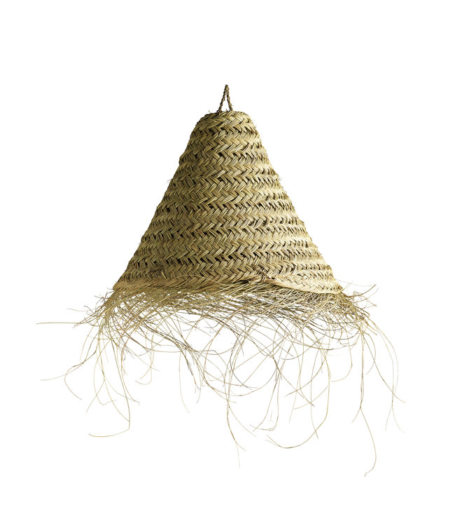 Lamp shade in woven palm leaves with fringes