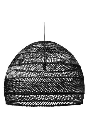 Hand woven wicker hanging lamp ball - black