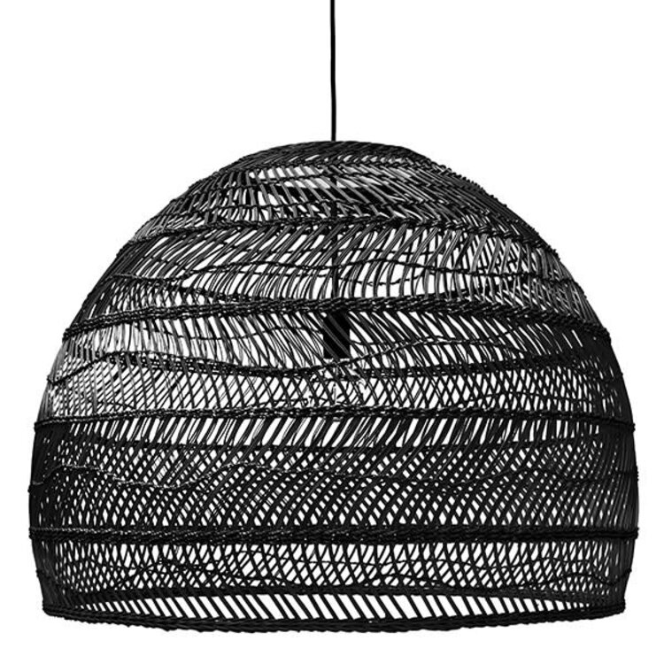 Handgevlochten rieten hanglamp  ball - zwart