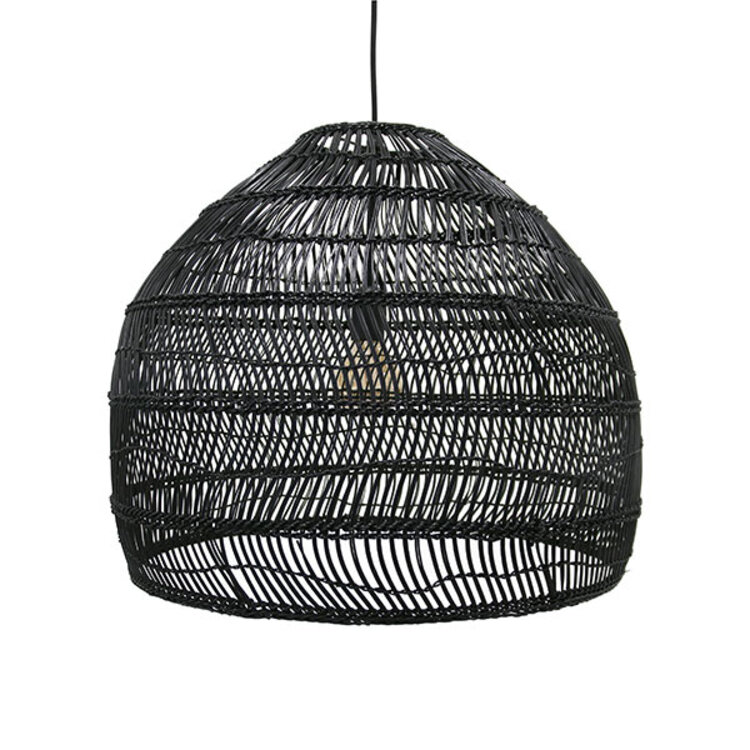 Handgevlochten rieten hanglamp  ball - zwart