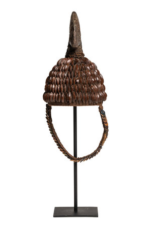 Tribal hat with seeds buttons & hornbill - Lega , D.R. Congo