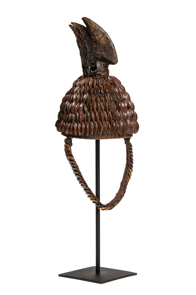 Tribal hat with seeds buttons & hornbill - Lega , D.R. Congo