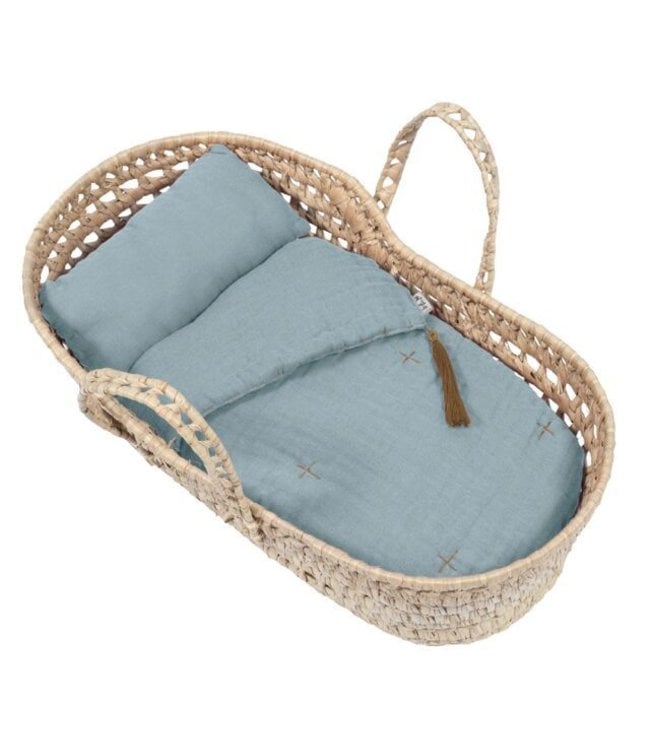 Bed linen for doll basket - sweet blue