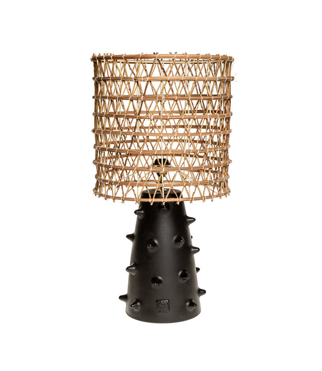 Black ceramic table lamp N°2 GM - date palm branch