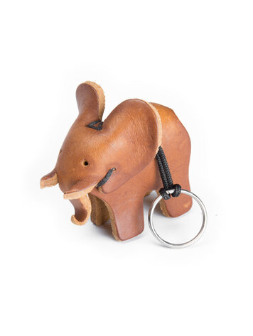 Leather key ring elephant- brown