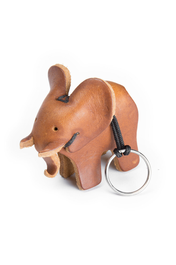 Leather key ring elephant-  brown