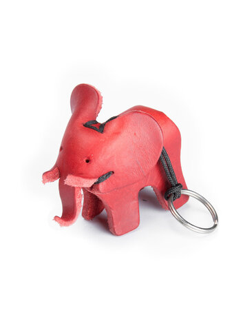 Leather key ring elephant- red