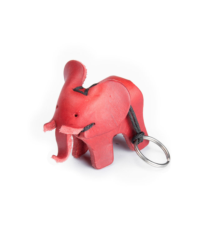 Leather key ring elephant- red