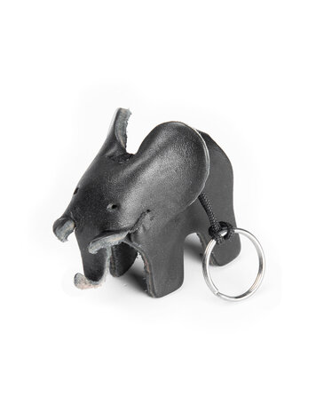 Leather key ring elephant- black