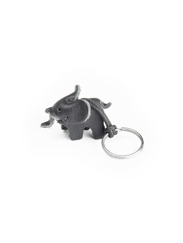 Leather key ring elephant, small - black
