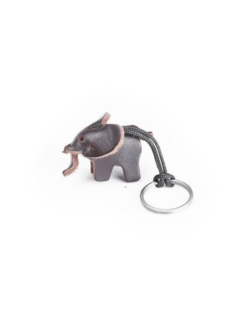 Leather key ring elephant, small - dark brown