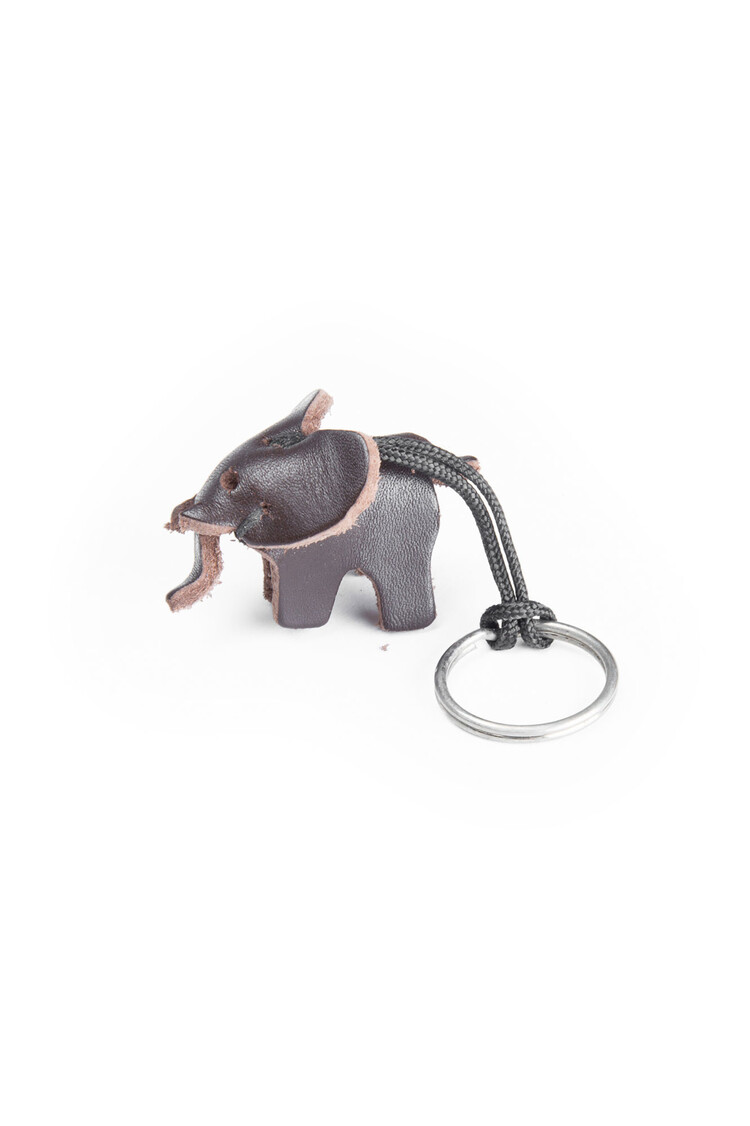 Leather key ring elephant, small - dark brown