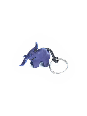 Leather key ring elephant,small - blue